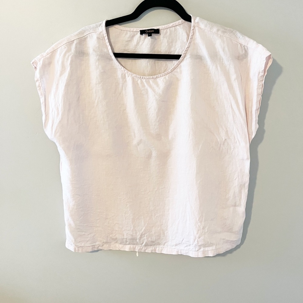 Quince 100% European Linen Short Sleeve Top Pale Pink Large LB63163-RGEPL001